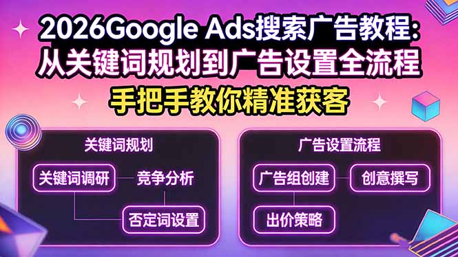 2026Google Ads搜索广告教程：从关键词规划到广告设置全流程，手把手教你精准获客-识享社