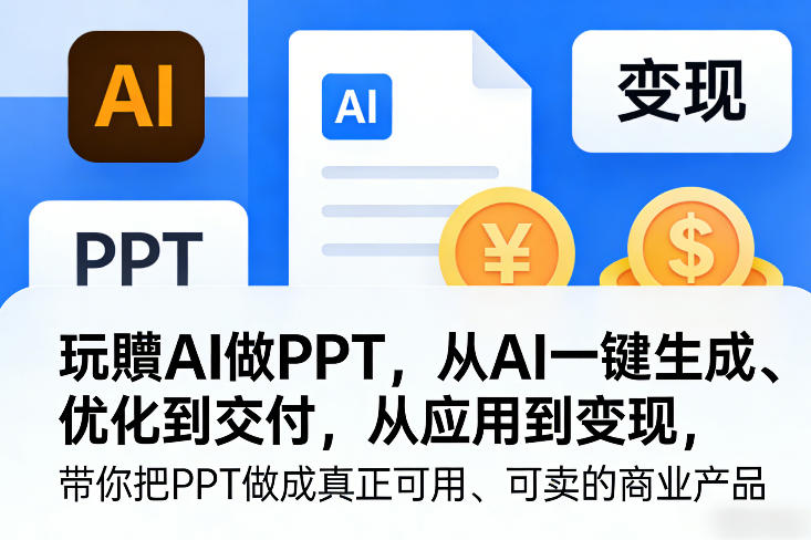玩賺AI做PPT，从AI一键生成、优化到交付，从应用到变现，带你把PPT做成真正可用、可卖的商业产品-识享社