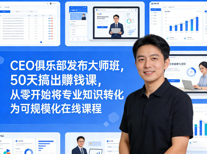 CEO俱乐部发布大师班,50天搞出賺钱课,从零开始将专业知识转化为可规模化在线课程 - 识享社-识享社