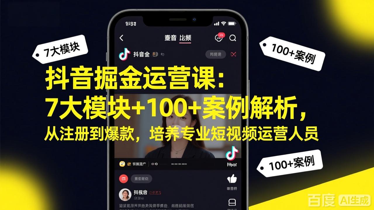 抖音掘金运营课:7大模块+100+案例解析,从注册到爆款,培养专业短视频运营人员 - 识享社-识享社