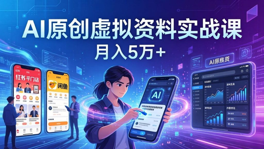 AI原创虚拟资料实战课：2026新机会，小红书闲鱼开店，普通人用AI轻松变现，月入5万+-识享社