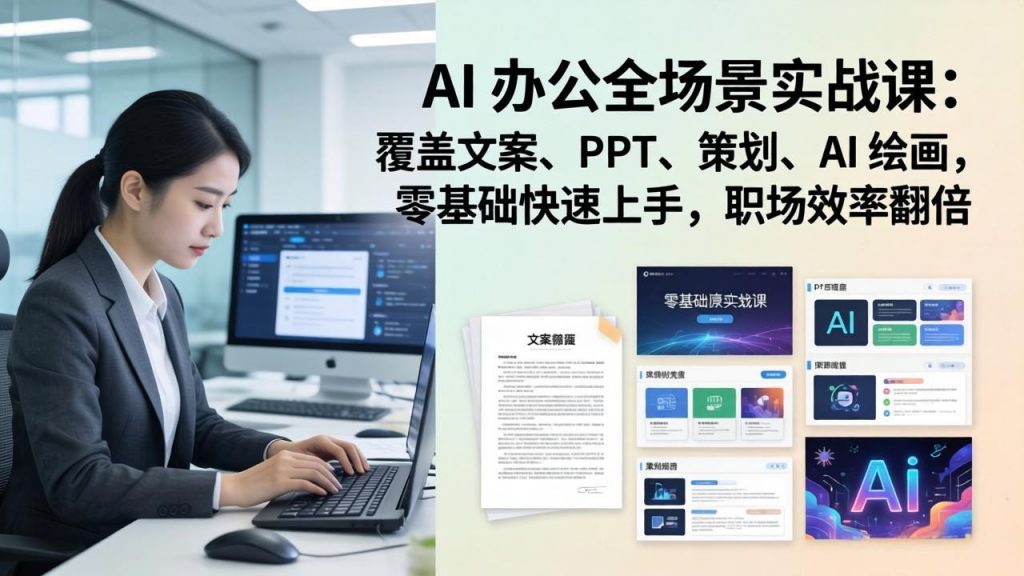 AI 办公全场景实战课：覆盖文案、PPT、策划、AI 绘画，零基础快速上手，职场效率翻倍-识享社