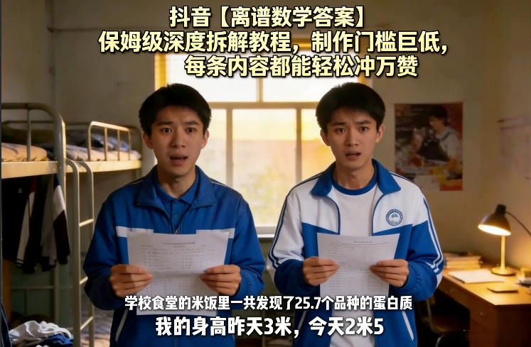 抖音【离谱数学答案】保姆级深度拆解教程，制作门槛巨低，每条内容都能轻松冲万赞，附详细步骤 - 识享社-识享社