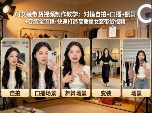 AI女装带货视频制作教学，对镜自拍、口播、跳舞、变装全流程，快速打造高质量女装带货视频-识享社