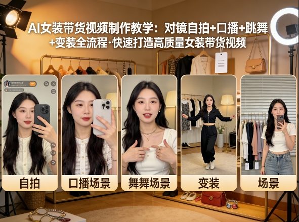 AI女装带货视频制作教学，对镜自拍、口播、跳舞、变装全流程，快速打造高质量女装带货视频 - 识享社-识享社