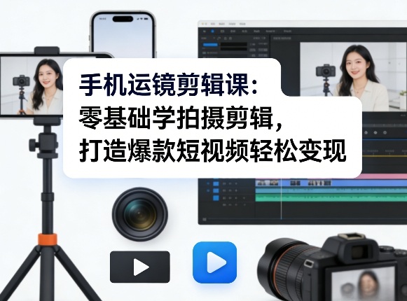 手机运镜剪辑课：零基础学拍摄剪辑，打造爆款短视频轻松变现 - 识享社-识享社