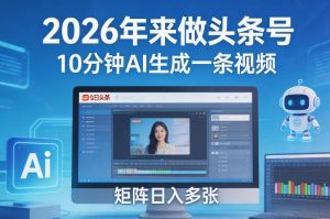 2026年来做头条号，10分钟AI生成一条视频，矩阵日入多张-识享社