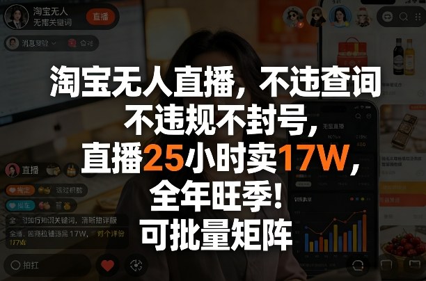 淘宝无人直播，不违规不封号，直播25小时卖17W，全年旺季！可批量矩阵【揭秘】-识享社