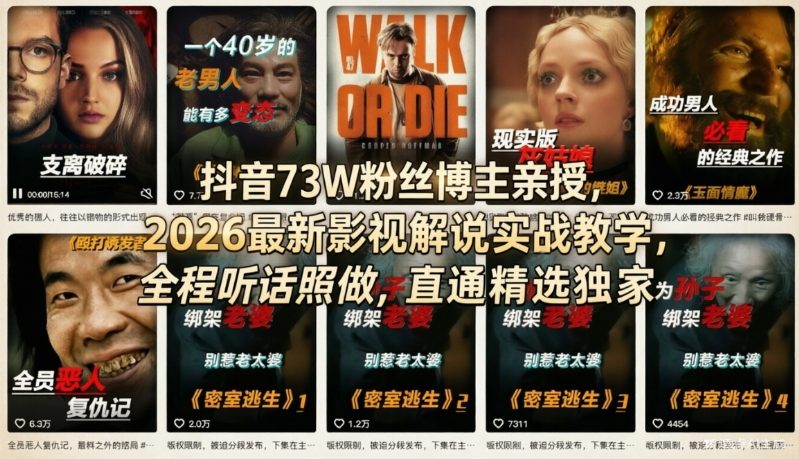 抖音73W粉丝博主亲授,2026最新影视解说实战教学,全程听话照做,直通精选独家 - 识享社-识享社