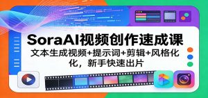SoraAI视频创作速成课：文本生成视频+提示词+剪辑+风格化，新手快速出片-识享社
