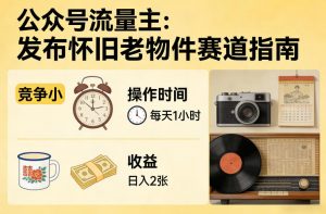 公众号流量主之发布怀旧老物件赛道，竞争小，每天操作1小时，日入2张-识享社