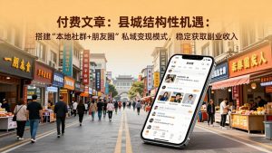 付费文章：县城结构性机遇：搭建“本地社群+朋友圈”私域变现模式，稳定获取副业收入-识享社