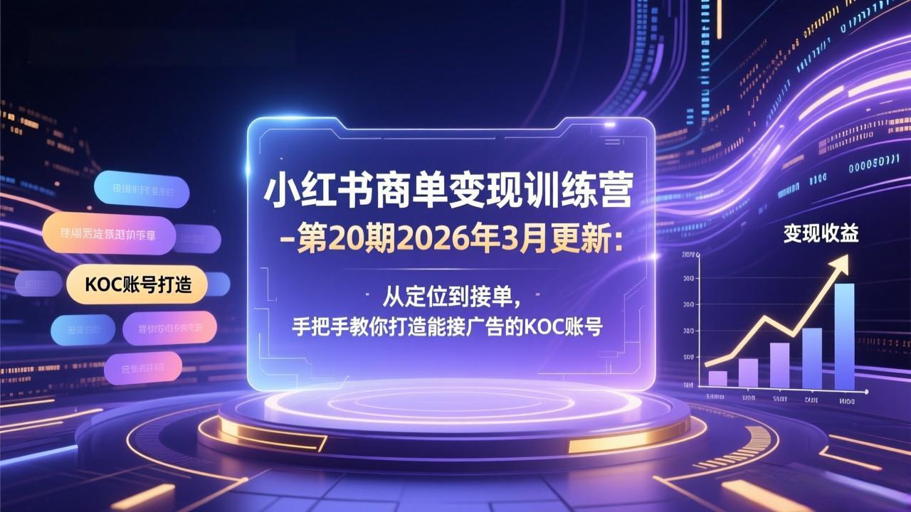 小红书商单变现训练营-第20期26年3月更新：从定位到接单，手把手教你打造能接广告的KOC账号 - 识享社-识享社
