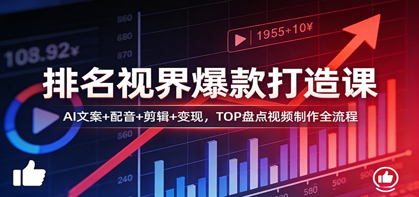 排名视界爆款打造课:AI文案+配音+剪辑+变现,TOP盘点视频制作全流程-识享社