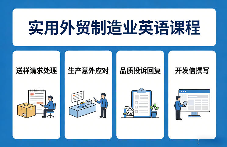 实用外贸制造业英语课程，教你专业处理送样请求、应对生产意外、回复品质投诉、撰写开发信等-识享社