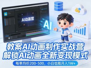 教案AI动画制作实战营，解锁AI动画全新变现模式，每单均价200-500，小白也能月入1W+-识享社