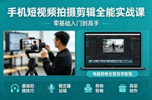 手机短视频拍摄剪辑全能实战课:零基础入门到高手,稳定器运镜+电脑剪映全套自学教程-识享社