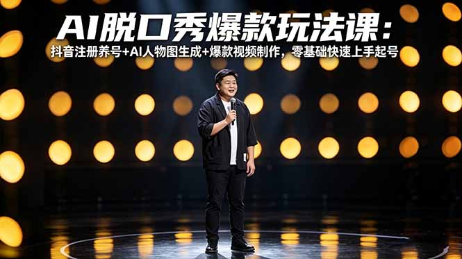 AI脱口秀爆款玩法课：抖音注册养号+AI人物图生成+爆款视频制作，零基础快速上手起号-识享社