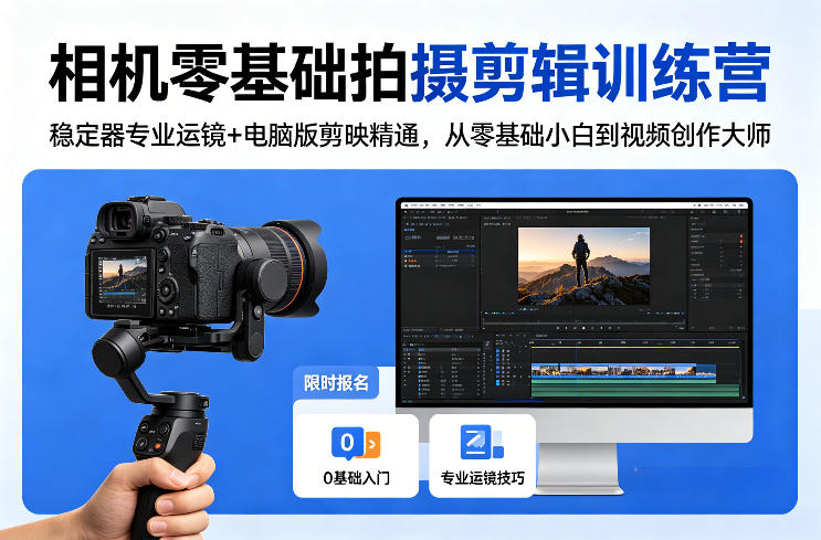 相机零基础拍摄剪辑训练营：稳定器专业运镜+电脑版剪映精通，从零基础小白到视频创作大师-识享社