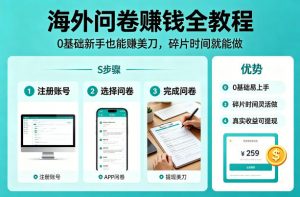 海外问卷賺钱全教程，0基础新手也能賺美刀，碎片时间就能做-识享社