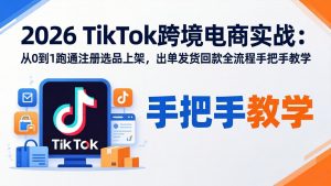 2026TikTok跨境电商实战-更新：从0到1跑通注册选品上架，出单发货回款全流程手把手教学-识享社