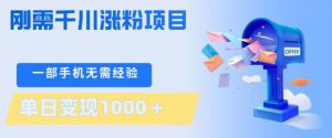 刚需千川涨粉项目，一部手机无需技术，单日变现1k+，当天做当天见收益【揭秘】-识享社