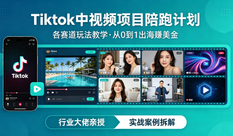 某大佬的Tiktok中视频项目陪跑，涵盖TK各个赛道玩法教学，从0到1出海賺美金-识享社