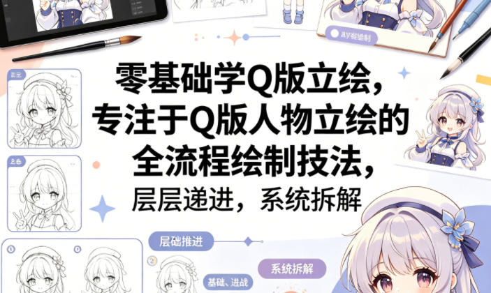 零基础学Q版立绘,专注于Q版人物立绘的全流程绘制技法,层层递进,系统拆解-识享社