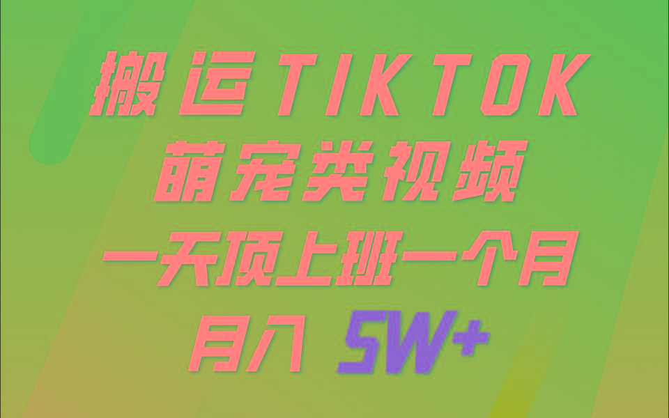 一键搬运TIKTOK萌宠类视频,一部手机即可操作,所有平台均可发布 轻松月入5W+-识享社