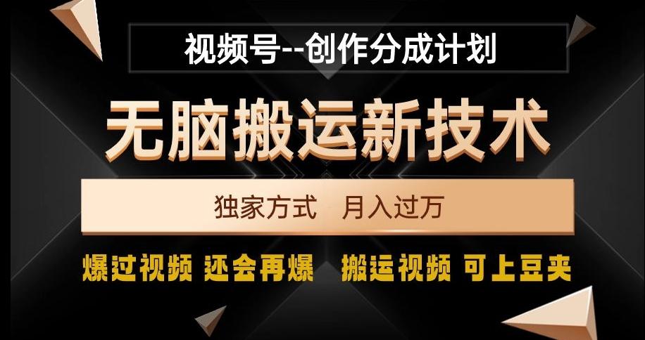 视频号无脑搬运新技术，破原创壕流量，独家方式，爆过视频，还会再爆【揭秘】-识享社