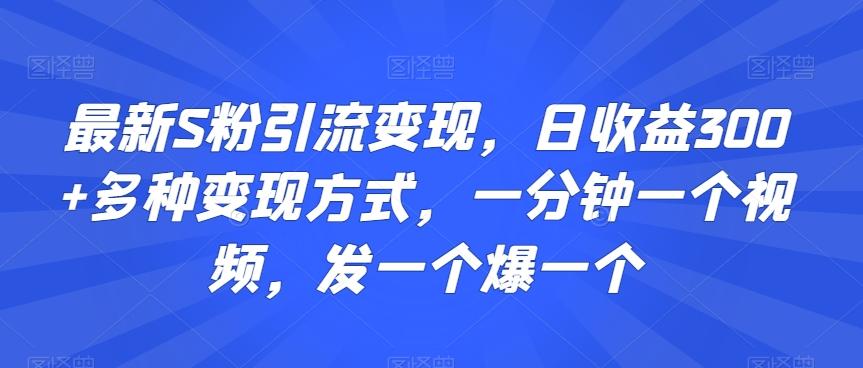 最新S粉引流变现,日收益300+多种变现方式,一分钟一个视频,发一个爆一个【揭秘】-识享社