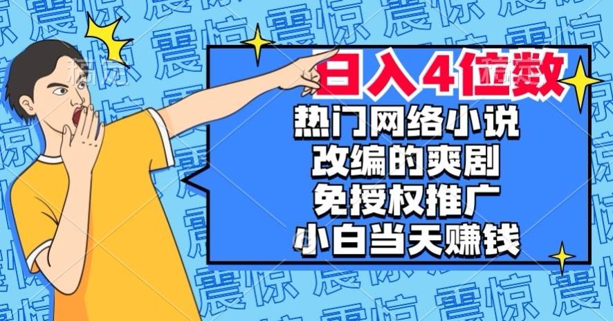 热门网络小说改编的爽剧，免授权推广，新人当天就能赚钱，日入4位数【揭秘】 - 识享社-识享社