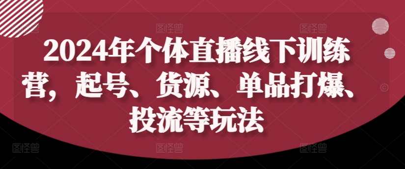 2024年个体直播训练营，起号、货源、单品打爆、投流等玩法-识享社