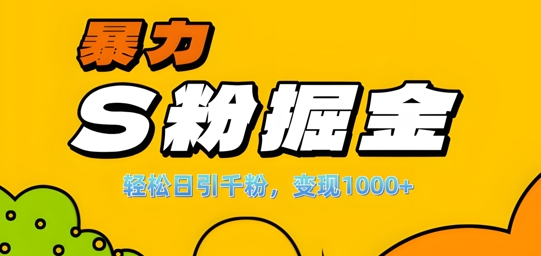 单人单机日引千粉，变现1k+，S粉流量掘金计划攻略【揭秘】-识享社