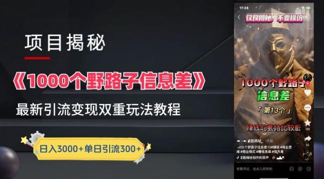 一千个野路子信息差最新玩法教程-变现+引流的玩法具体拆解【揭秘】 - 识享社-识享社