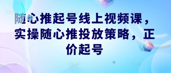 随心推起号线上视频课，实操随心推投放策略，正价起号 - 识享社-识享社