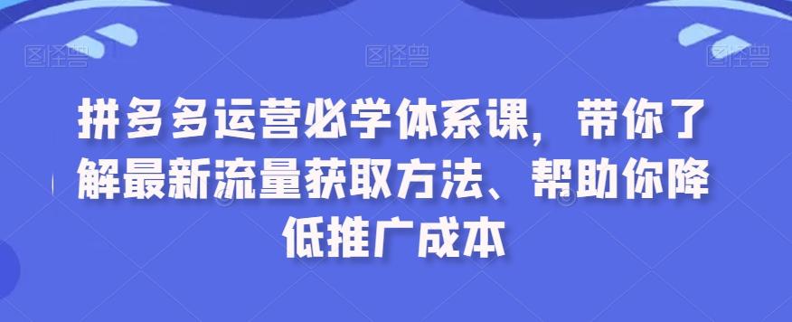 拼多多运营必学体系课，带你了解最新流量获取方法、帮助你降低推广成本-识享社