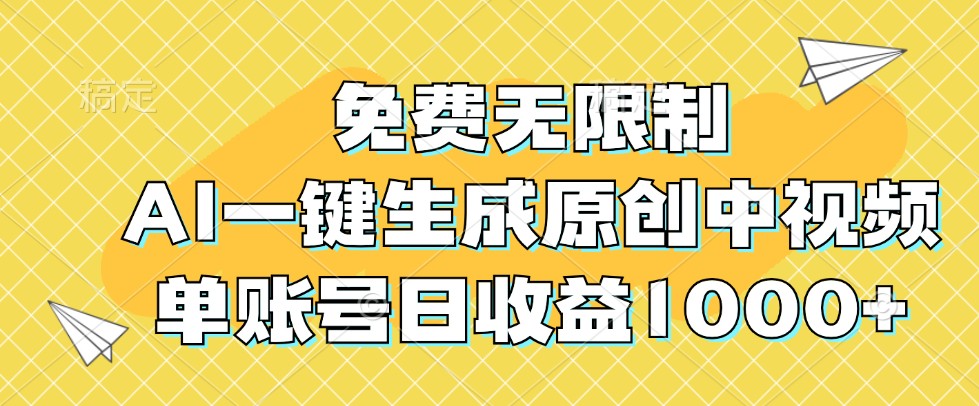 免费无限制,AI一键生成原创中视频,单账号日收益1000+ - 识享社-识享社