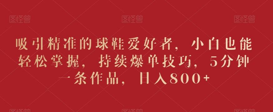 吸引精准的球鞋爱好者，小白也能轻松掌握，持续爆单技巧，5分钟一条作品，日入800+【揭秘】 - 识享社-识享社