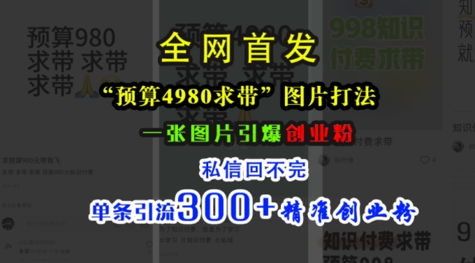 小红书“预算4980带我飞”图片打法，一张图片引爆创业粉，私信回不完，单条引流300+精准创业粉 - 识享社-识享社