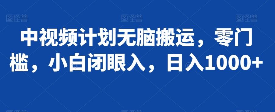 中视频计划无脑搬运，零门槛，小白闭眼入，日入1000+ - 识享社-识享社