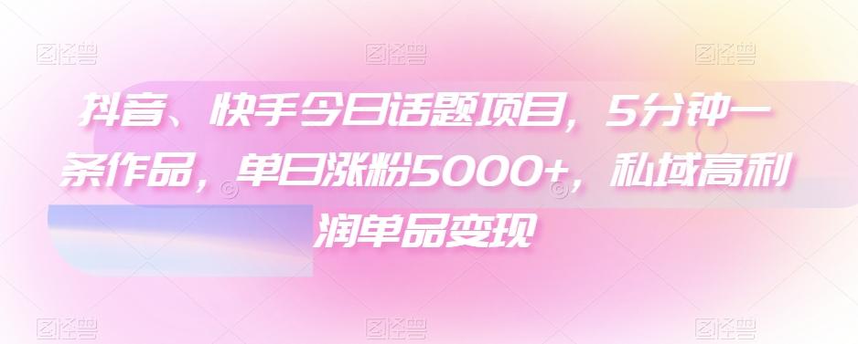 抖音、快手今日话题项目，5分钟一条作品，单日涨粉5000+，私域高利润单品变现 - 识享社-识享社
