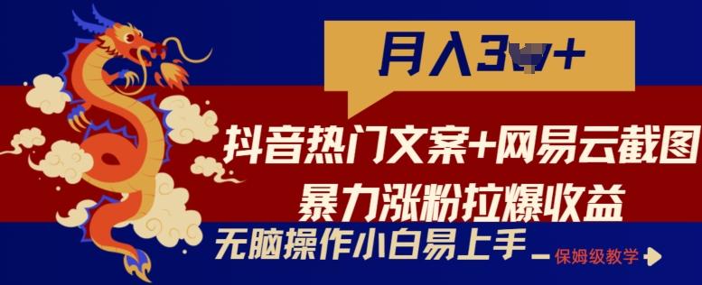 抖音热门文案+网易云截图暴力涨粉拉爆收益玩法，小白无脑操作，简单易上手【揭秘】 - 识享社-识享社