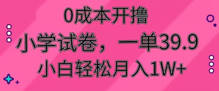0成本开撸，小学试卷，一单39.9，小白轻松月入1W+ - 识享社-识享社