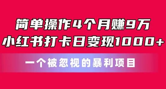 简单操作4个月赚9w,小红书打卡日变现1k,一个被忽视的暴力项目【揭秘】-识享社