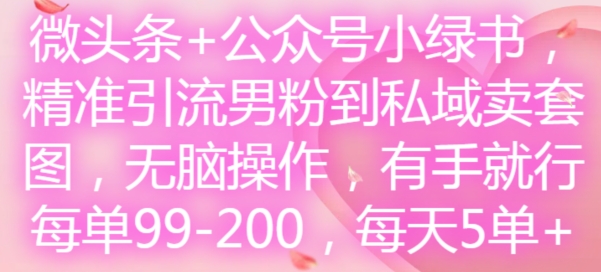 微头条+公众号小绿书，精准引流男粉到私域卖套图，无脑操作，有手就行，每单99-200，每天5单 - 识享社-识享社