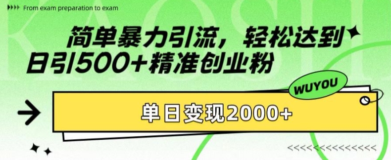 简单暴力引流，轻松达到日引500+精准创业粉，单日变现2k【揭秘】-识享社